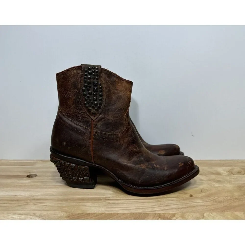 Lucchese 1883 Janis M4636 Distressed Leather Studded Heel Booties Womens Size 6
